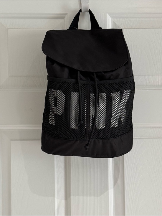 PINK Victoria's Secret Handbags - PINK Victoria's Secret Black Backpack with Strap Details